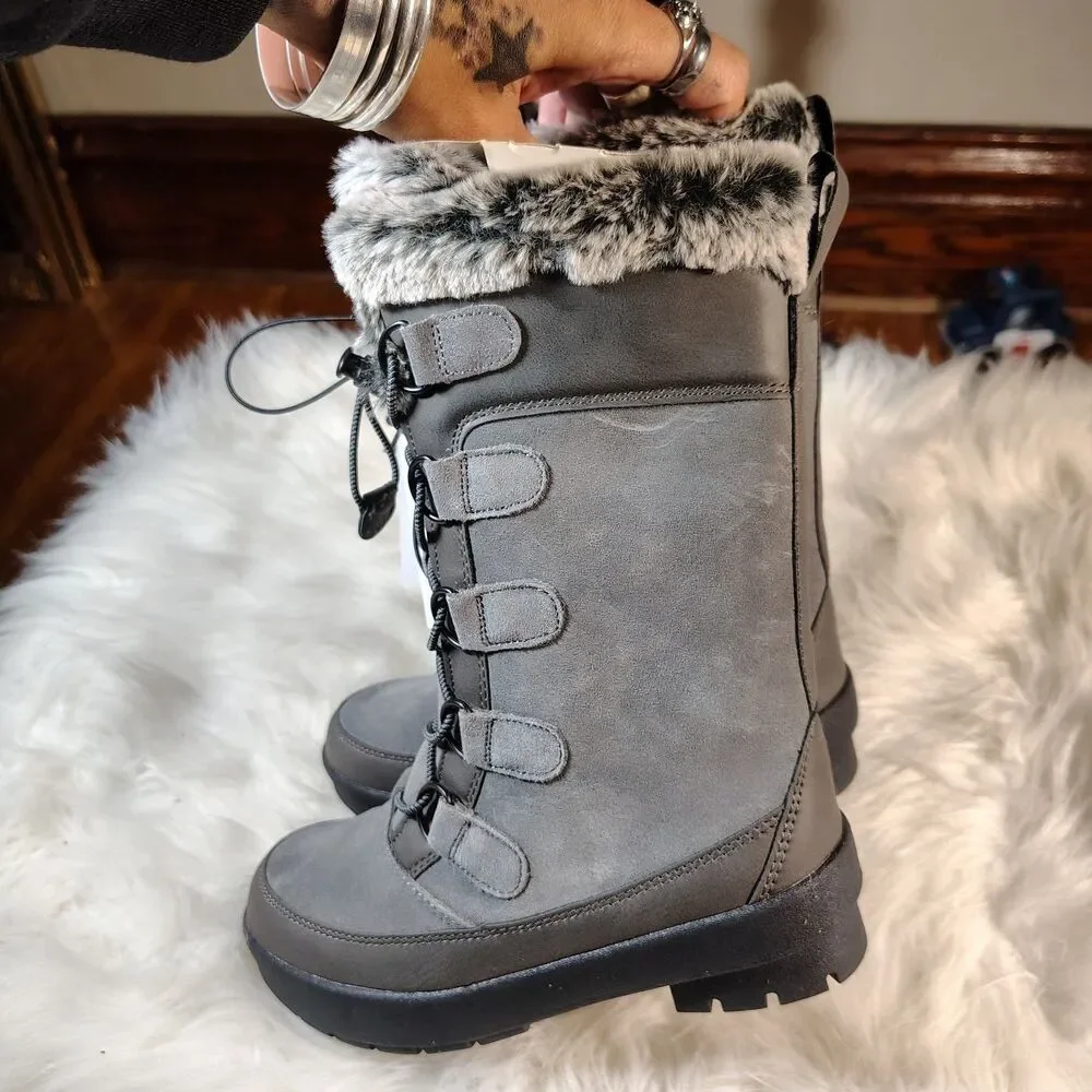 Insulated Winter Boot Grey Suede W Faux Fur Lining All In Motion Girls Sz 1 NWTS